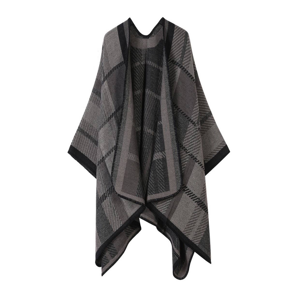 SHAWL FAUX CASHMERE JACQUARD SLIT CAPE_CWASC2211