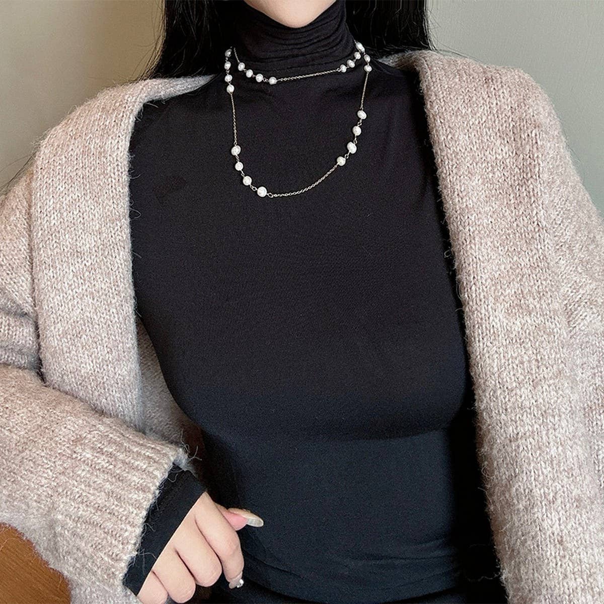 Womens High-End Splicing Long Pearl Necklace