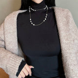 Womens High-End Splicing Long Pearl Necklace