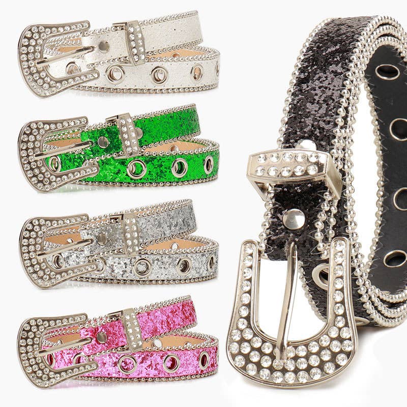 Trendy Rhinestone Needle Buckle Womens Belt