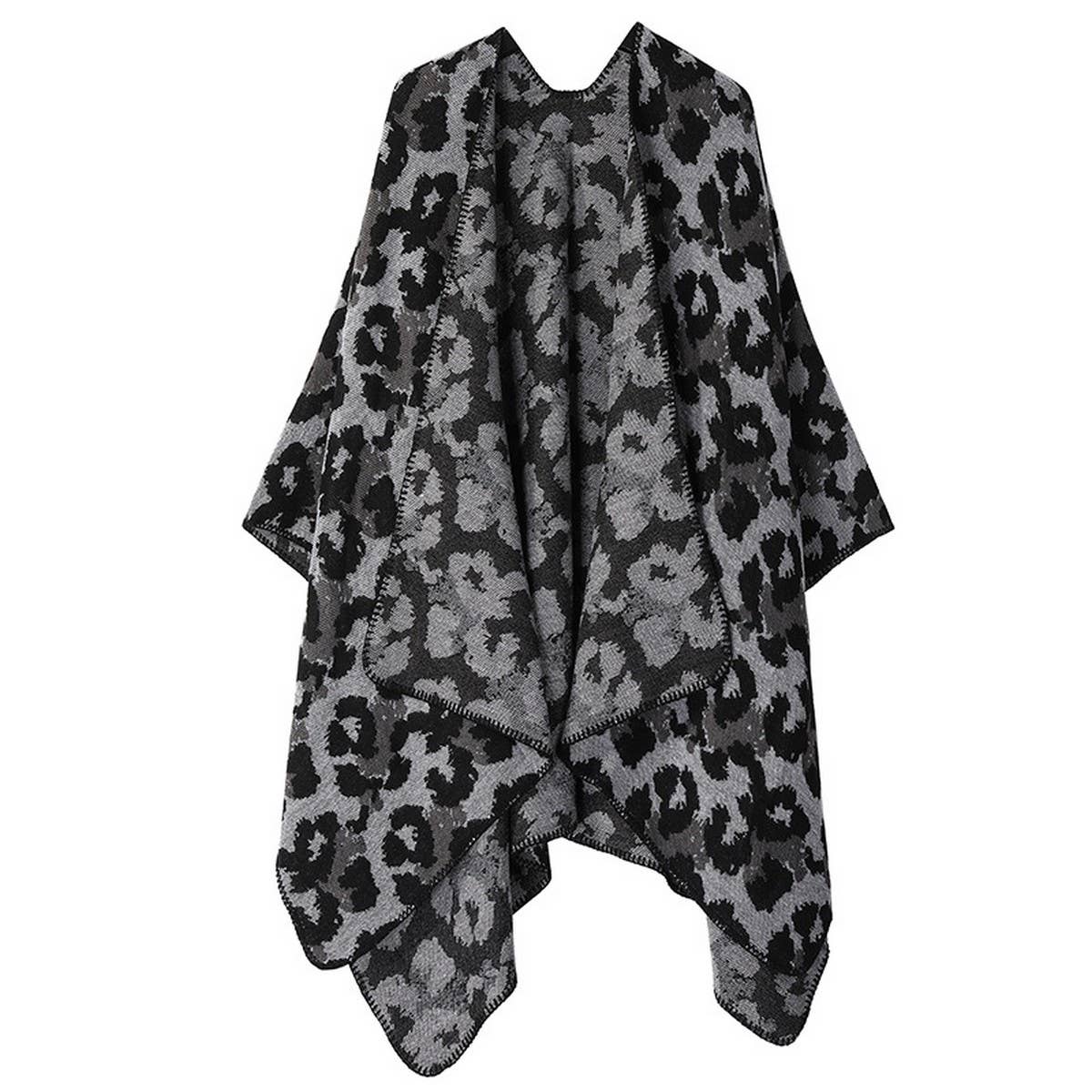 SHAWL KNITTED CAPE LEOPARD PRINT THICK WARM SCARF_CWASC2223