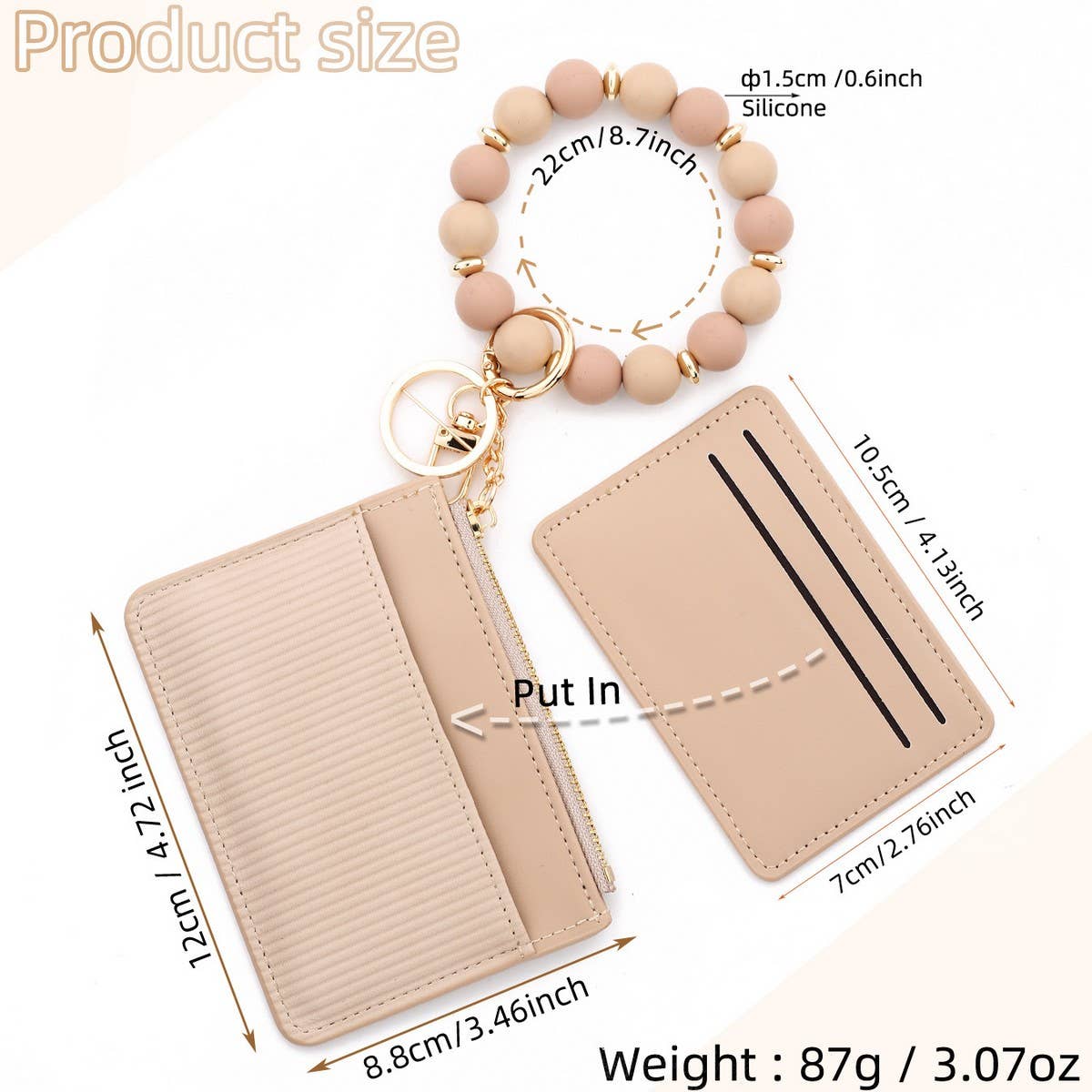 PINK CARD HOLDER WALLET WITH BEADED KEYCHAIN_CWAB4950