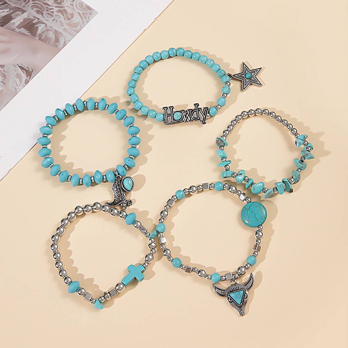 ETHNIC STYLE BULL HEAD CACTUS BRACELET SET_CWMM3520