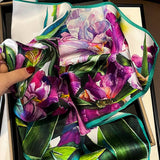 100% MULBERRY SILK PURPLE FLORAL TWILL SQUARE SCAR_CWASC0557