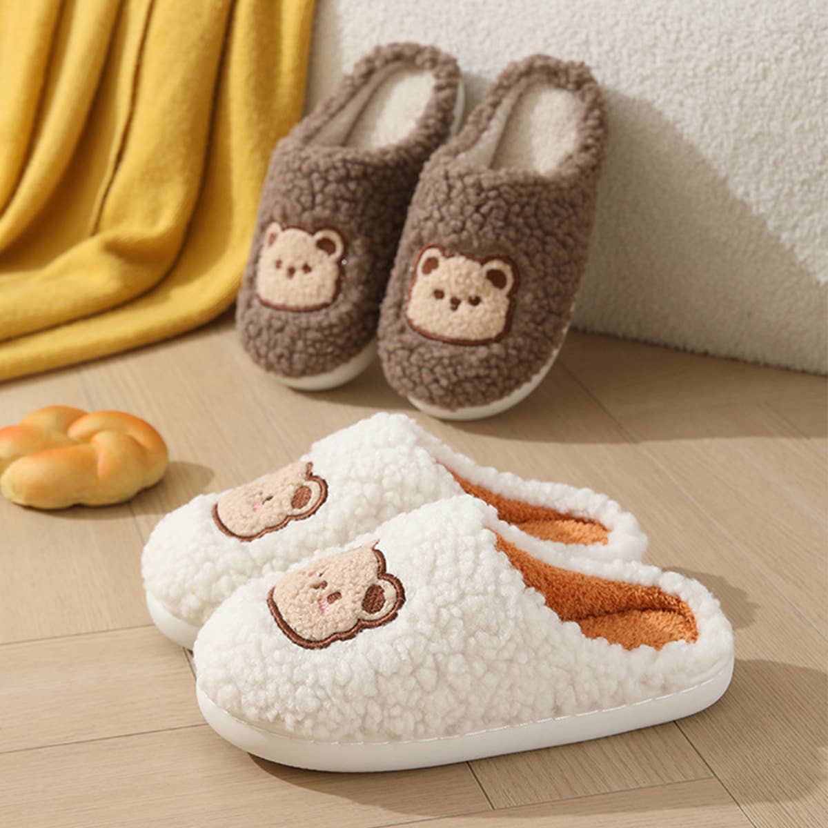 CUTE CARTOON BEAR PLUSH WARM COTTON SLIPPERS_CWSHS0852