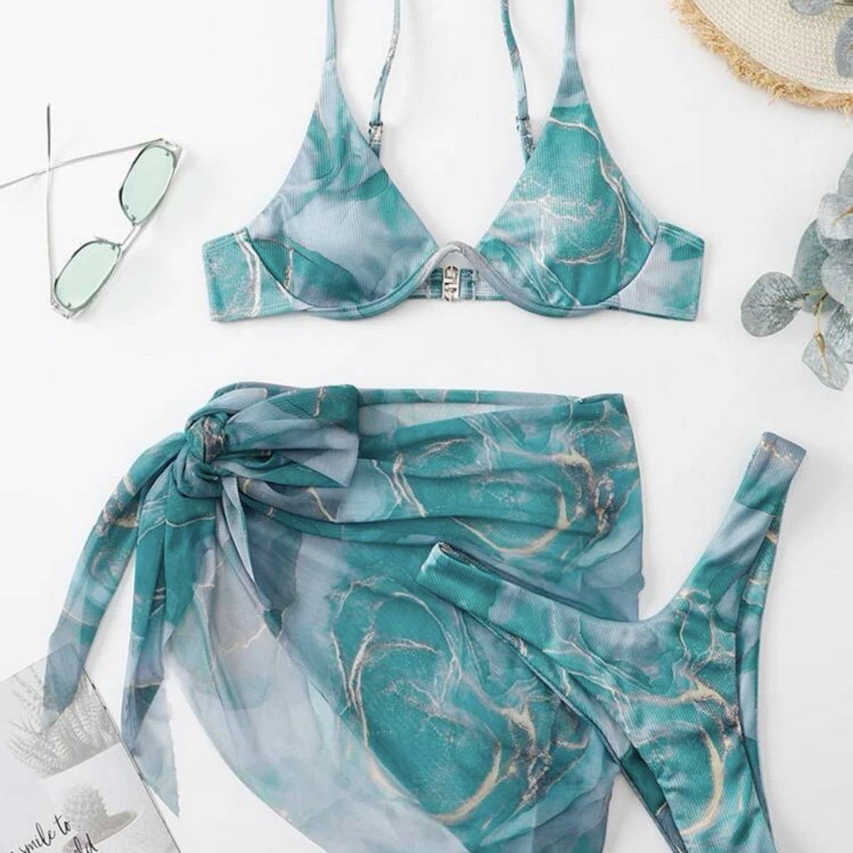 MARBLE PRINT BIKINI SET SEXY 3 PIECE SWIMSUIT_CWMW0158
