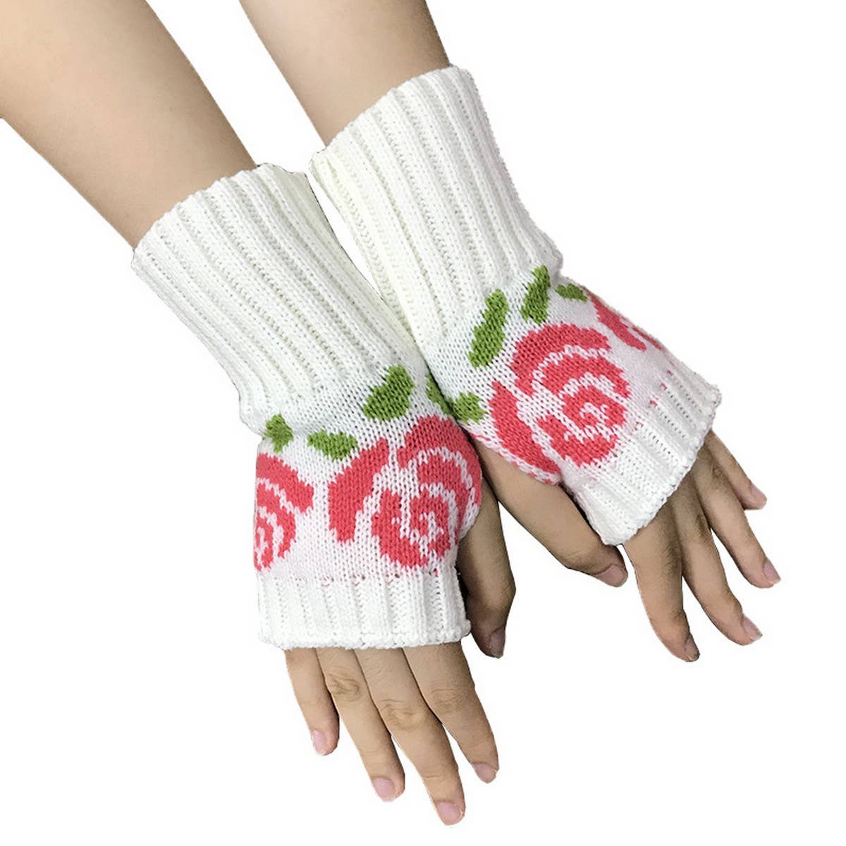 SHORT ROSE KNITTED HALF FINGER GLOVES_CWMM1674