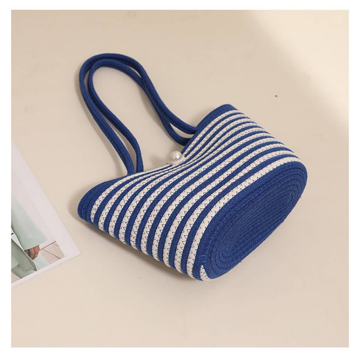 LARGE CAPACITY STRIPED SHOULDER BAG STRAW BAG_CWAB1882