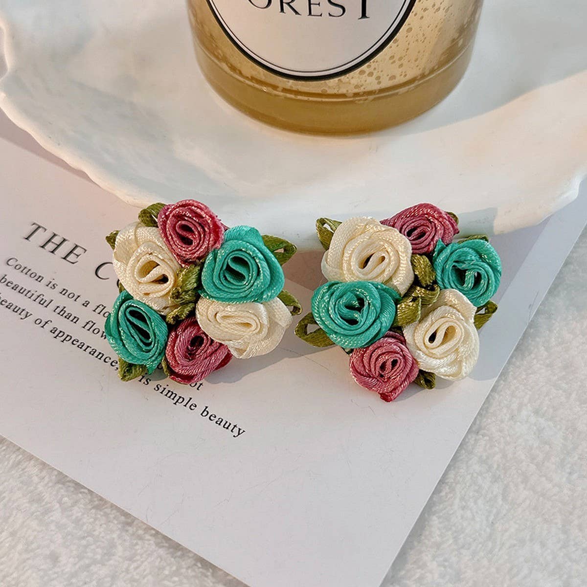 HANDMADE ROSE CHIC FRESH FABRIC STUD EARRINGS_CWMM6267