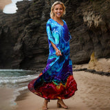 RAYON TIE DYE BEACH KIMONO COVER UP ROBE_CWMM6154