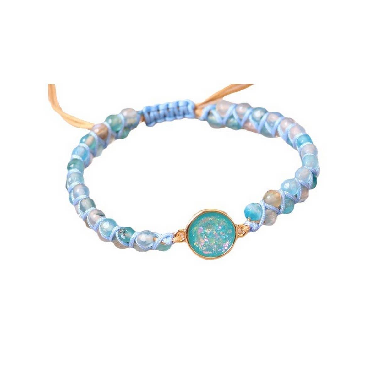 BLUE STONE BEAD YOGA FRIENDSHIP WOVEN BRACELETS_CWAJE3936
