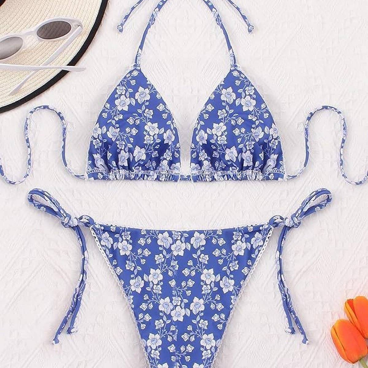 FLORAL DEEP V PUSH UP BIKINI TWO PIECE SWIMSUIT_CWMW0767