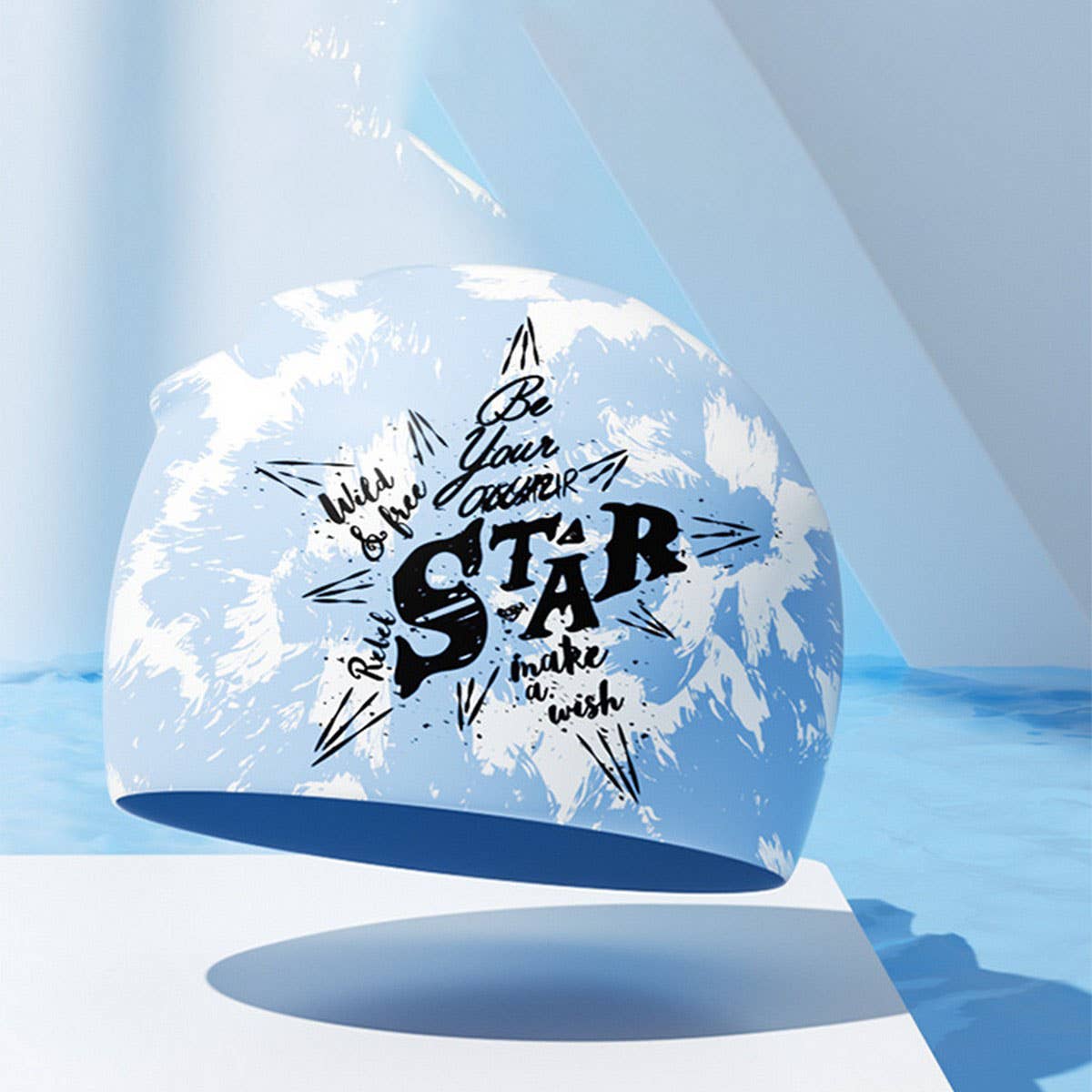 ADULT SILICONE SWIM CAP WATERPROOF STYLISH PRINT_CWMM6719