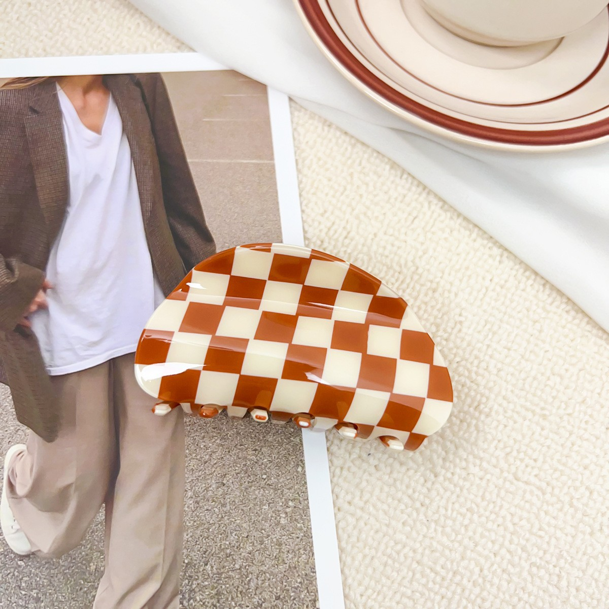 Checkerboard Hair Claw ? Candy Color Acetate Look_Cwmm10084
