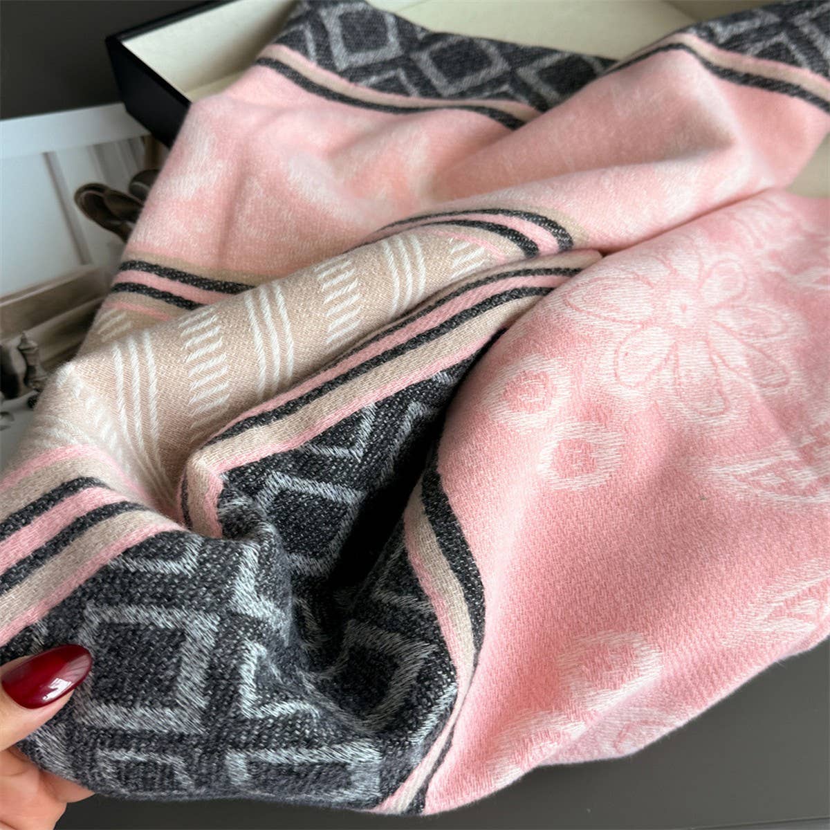 Fresh Floral Winter Tassel Scarf Soft Cashmere_Cwasc03248