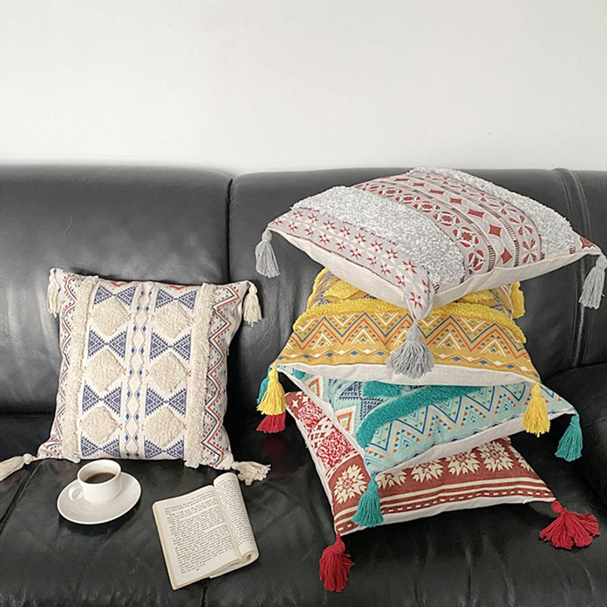 BOHEMIAN STYLE TUFTED LINEN PRINTED PILLOWCASES_CWMM0872