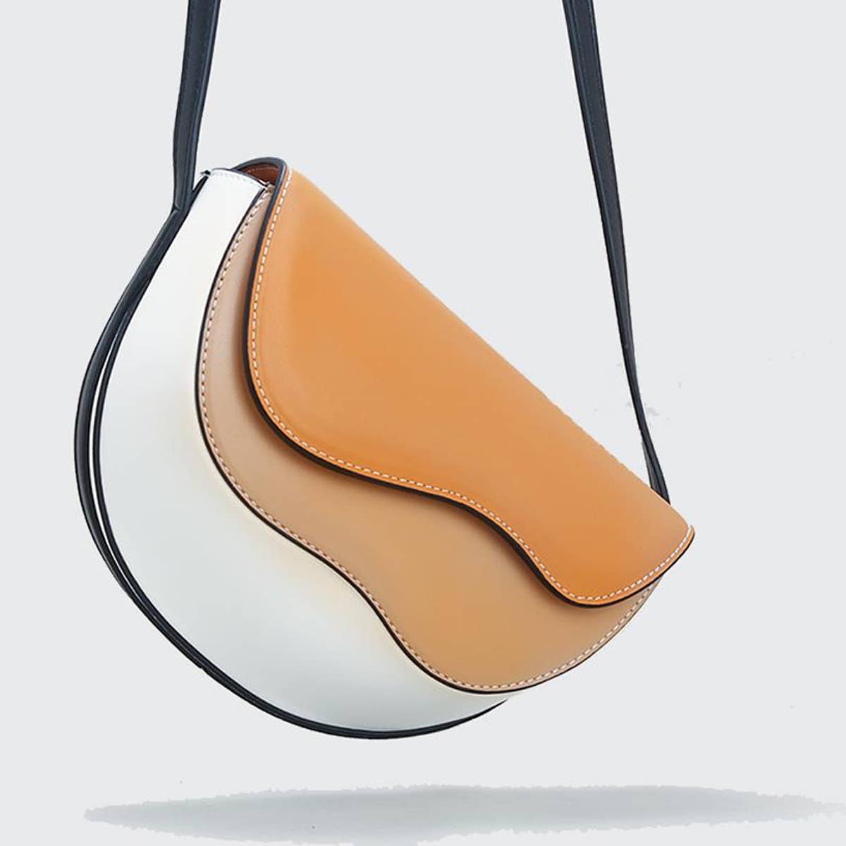 CURVED WAVE CONTRAST COLOR CROSSBODY SADDLE BAG_CWAB1894