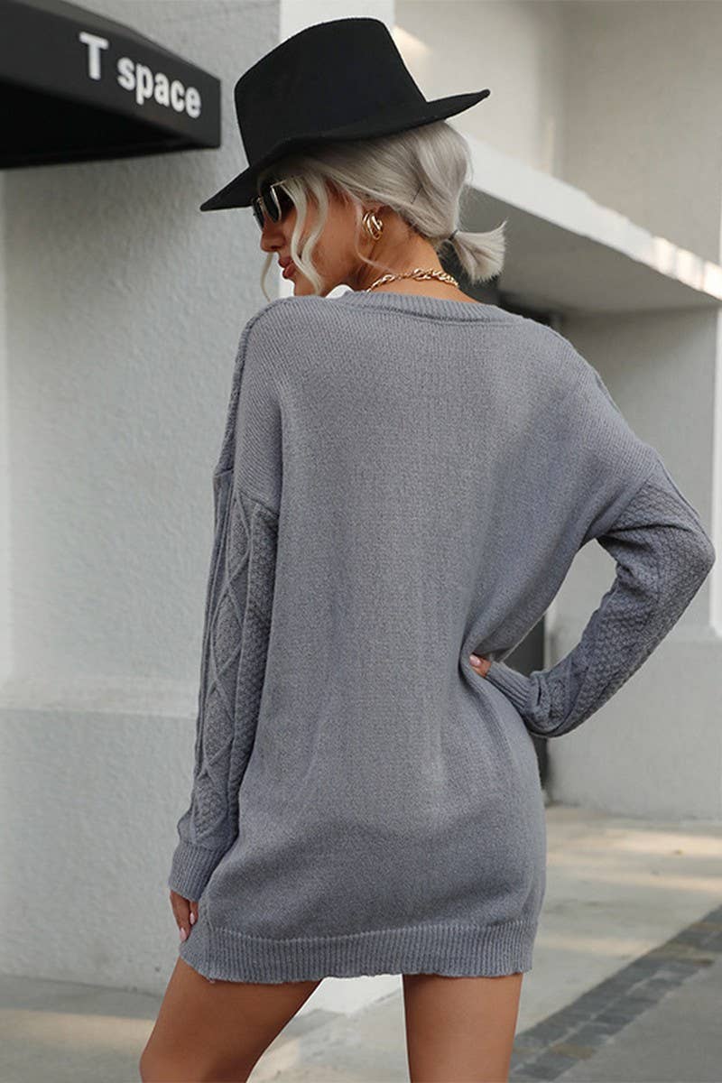 Women Solid Color Twist Sweater Dress_Cwdsd1961