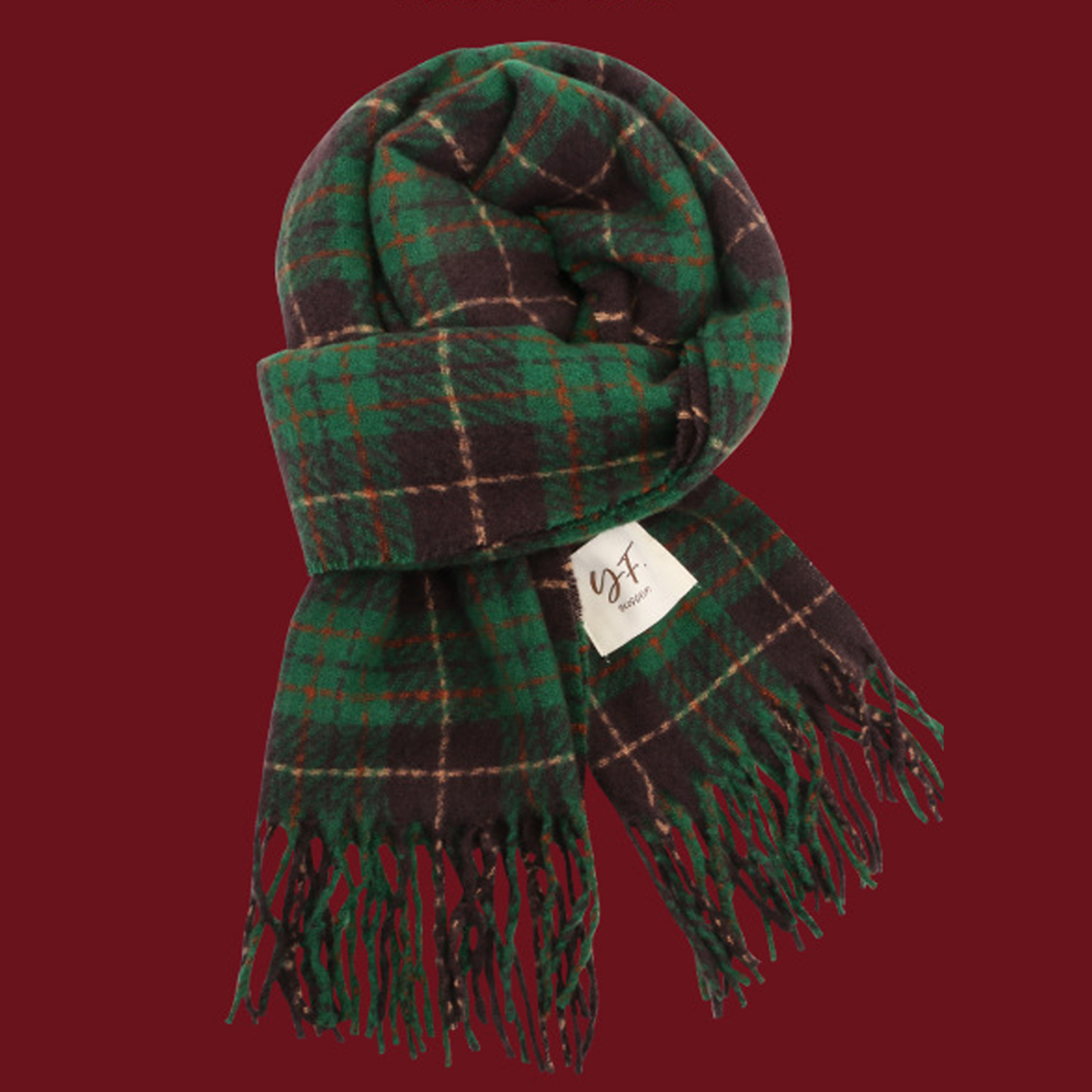 RED FAUX CASHMERE SCARF FOR WINTER CHRISTMAS GIFT_CWASC0139