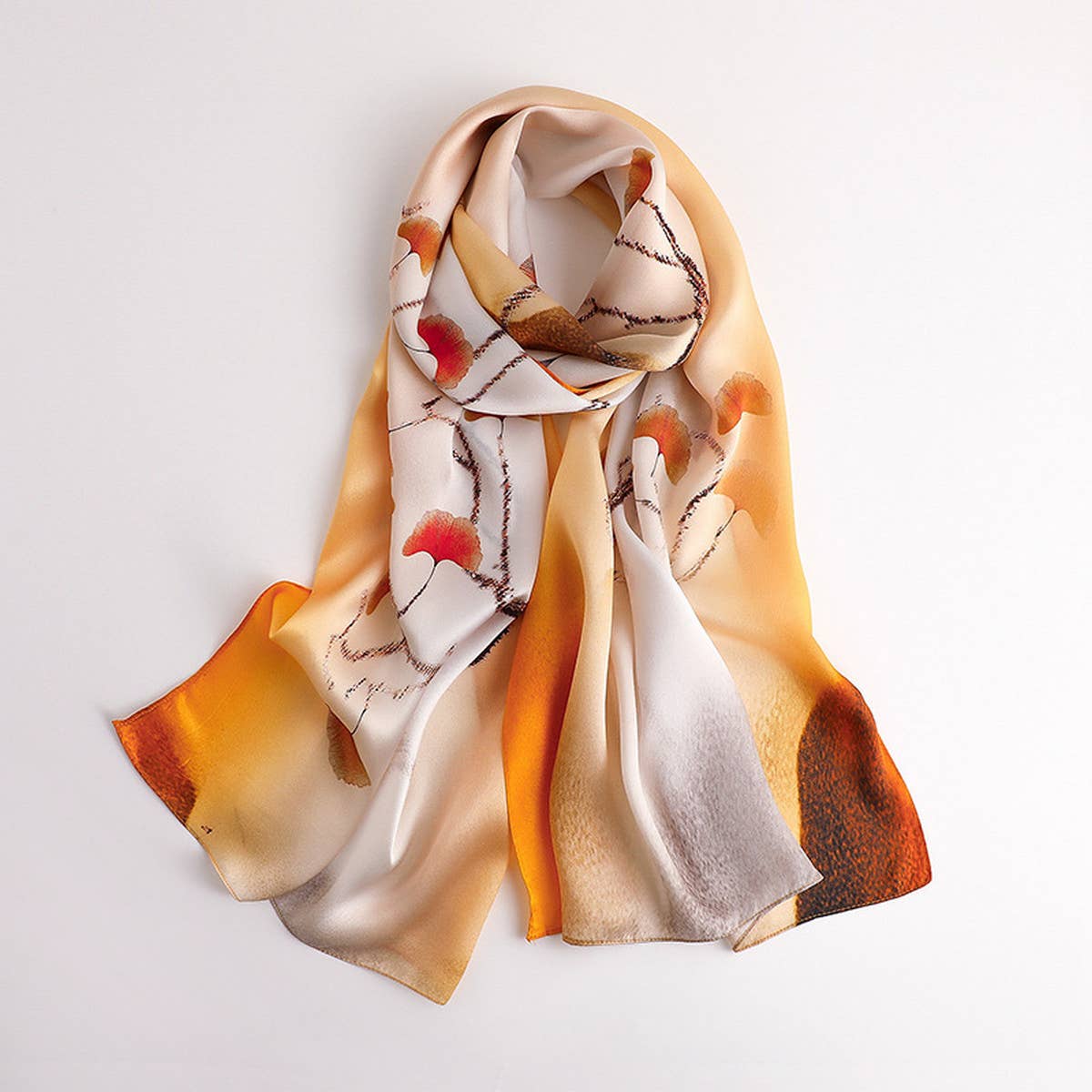 Ginkgo Print Mulberry Silk Scarf?Lightweight Wrap