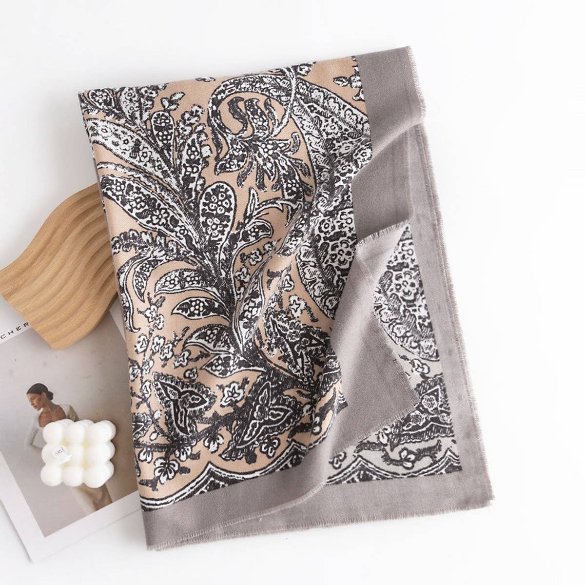 Cwasc2724_Cream Sweet Girl Style Printed Scarf Shawl