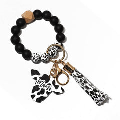 Western Bull Head Keychain Silicone Bead Bracelet_Cwab5027
