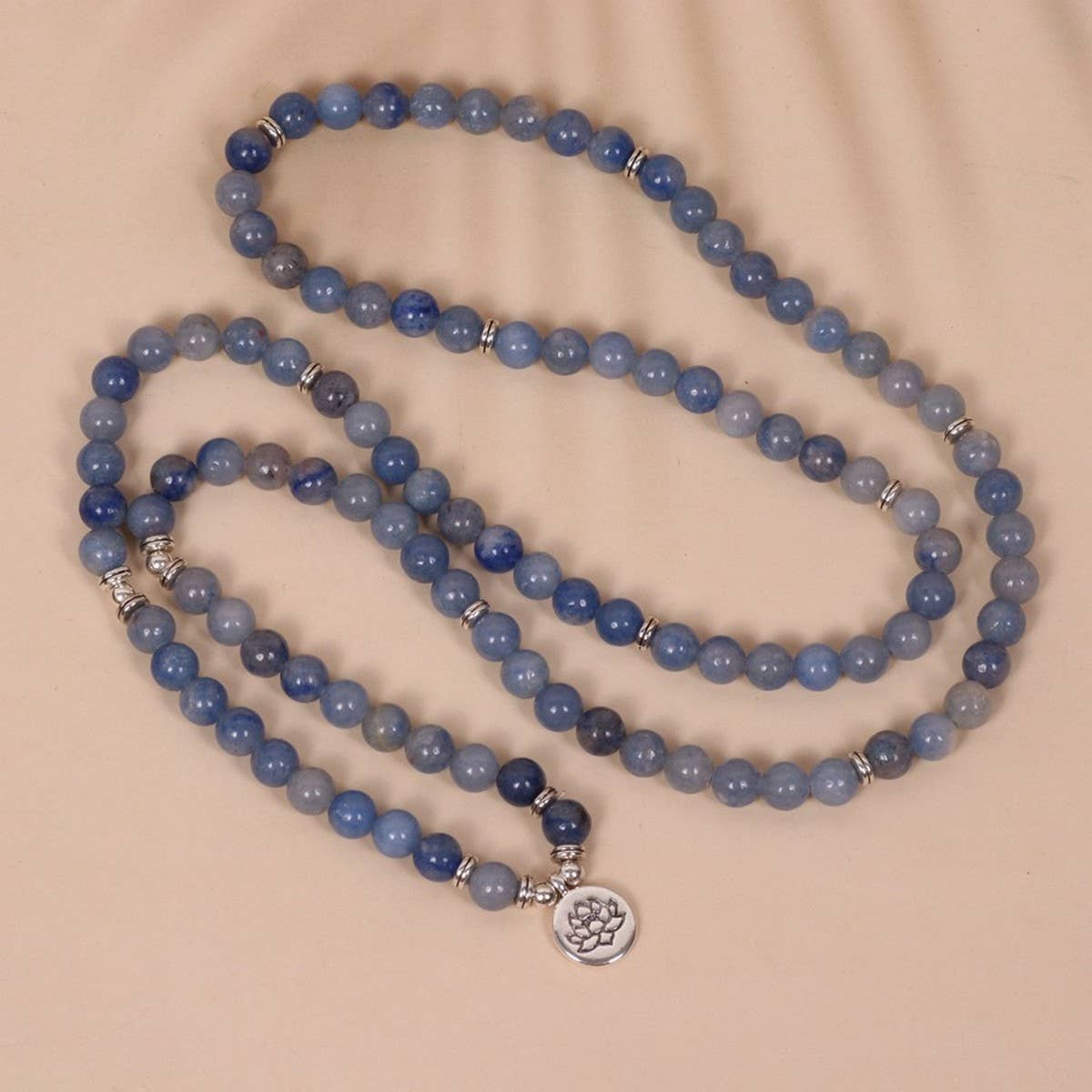 108 BLUE AVENTURINE LOTUS PENDANT BEADED BRACELET_CWAJE3923