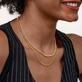 GOLD STAINLESS STEEL BEAN DOUBLE CHAIN NECKLACE_CWMM3594