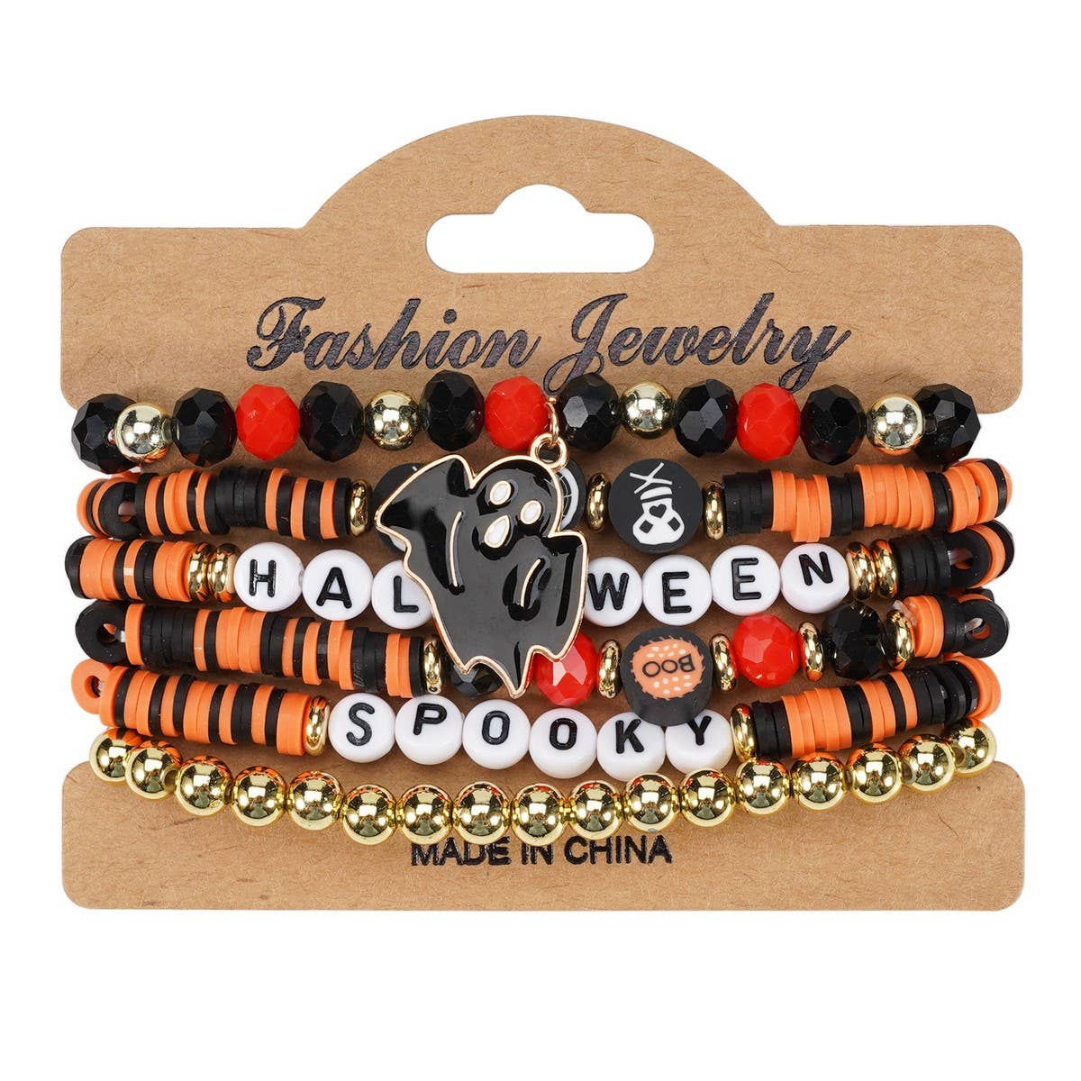 Halloween Pumpkin Ghost Beaded Bracelet_Cwaje05718