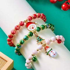 Cwaje2516_Christmas Bell Old Man Snowman Beaded Bracelet