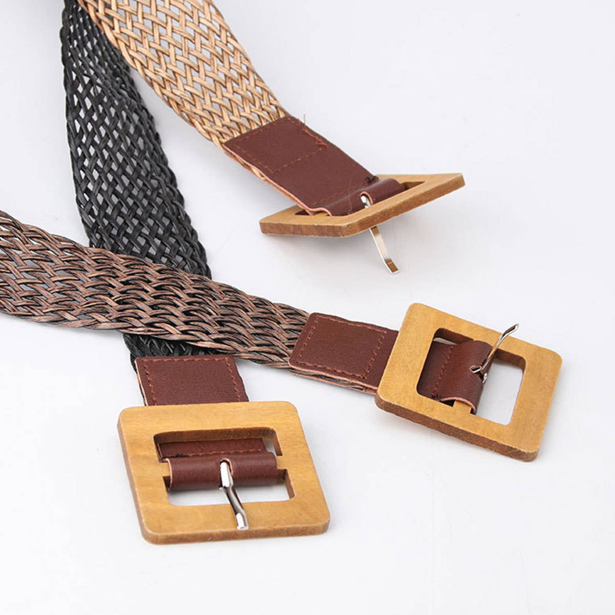 Vintage Woven Belt With Square Wooden Buckle_Cwabe0407