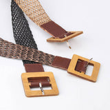 Vintage Woven Belt With Square Wooden Buckle_Cwabe0407