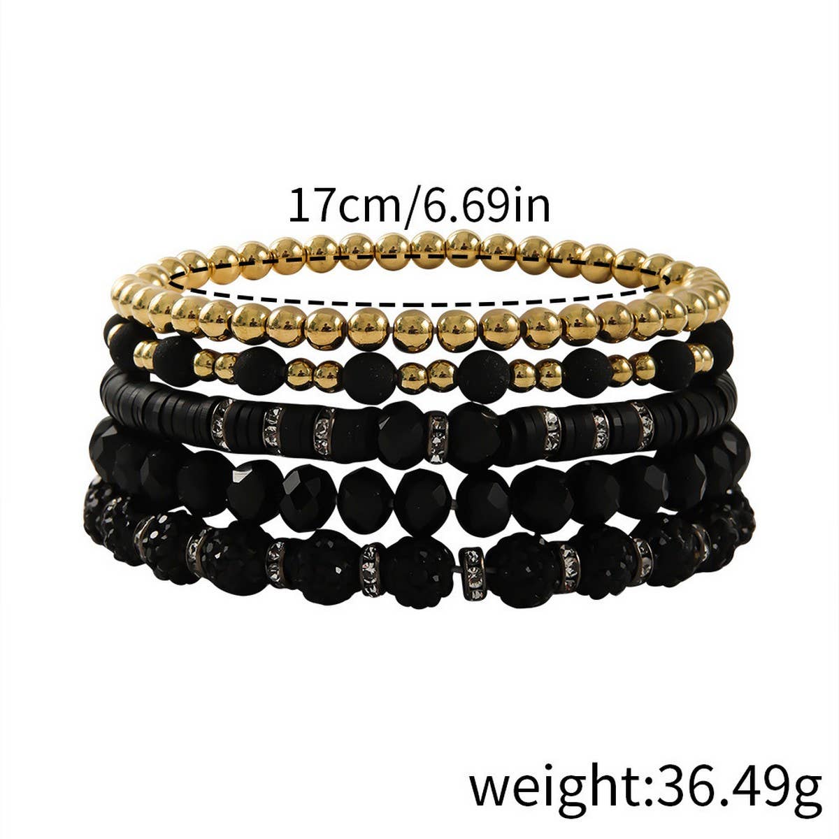 SIMPLE SET OF BLACK AND WHITE MULTI PIECE BRACELETS_CWMM3544