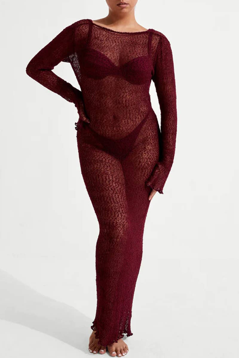 CWDMD5308_SLIM FIT HOLLOW OUTERWEAR KNITTED DRESS BLOUSE