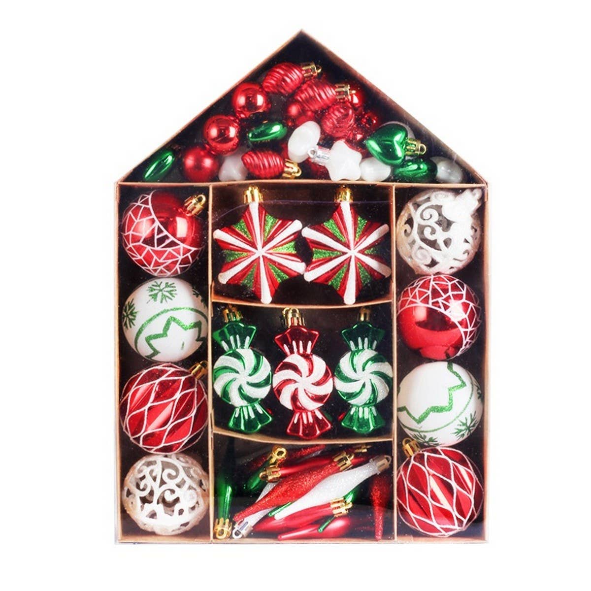 CHRISTMAS BALL SET WITH PAINTED HOUSE DESIGN_CWMM9885