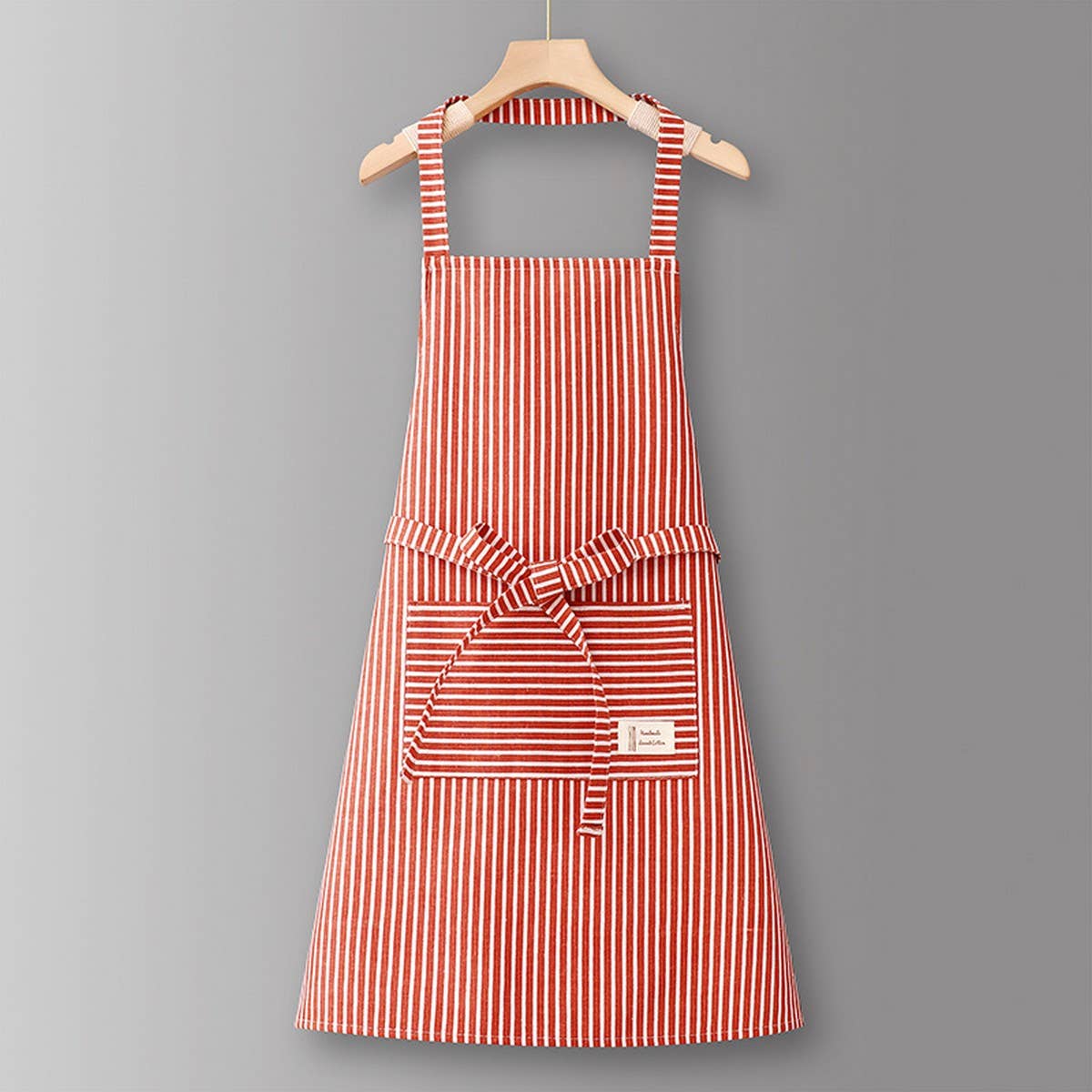 Cotton Striped Grid Kitchen Apron With Pocket_Cwmm10095