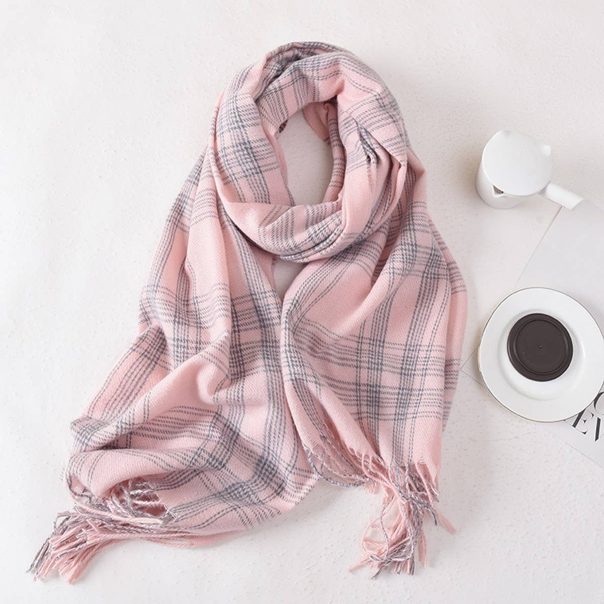 Women Simple Casual Warm Plaid Scarf