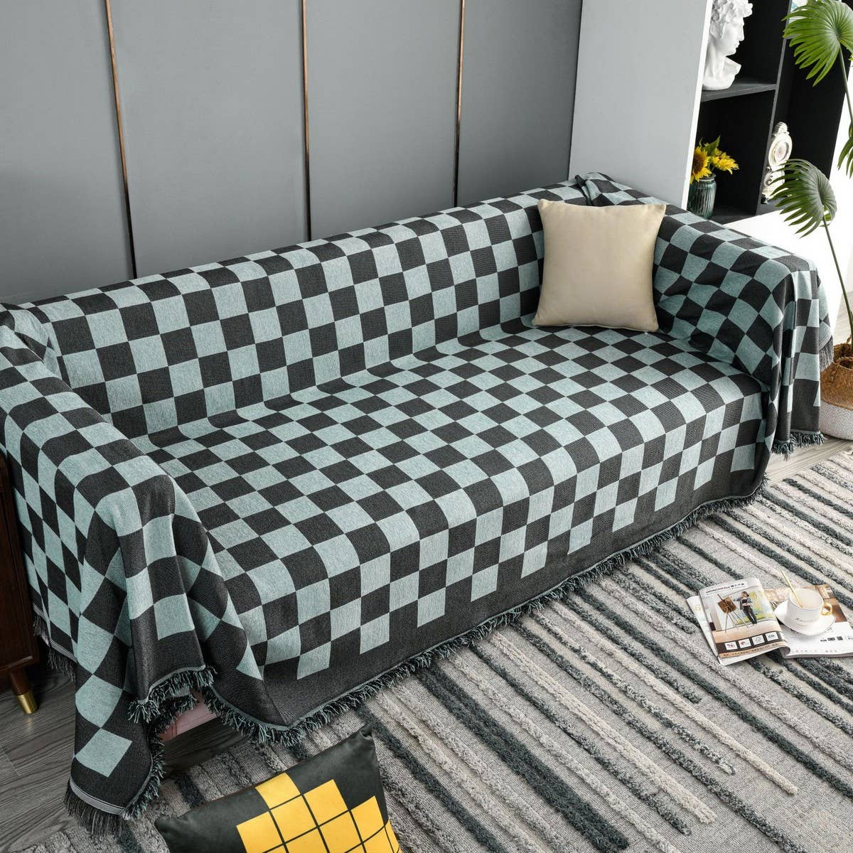 MODERN SIMPLE CHESSBOARD SOFA THROW_CWMM1658
