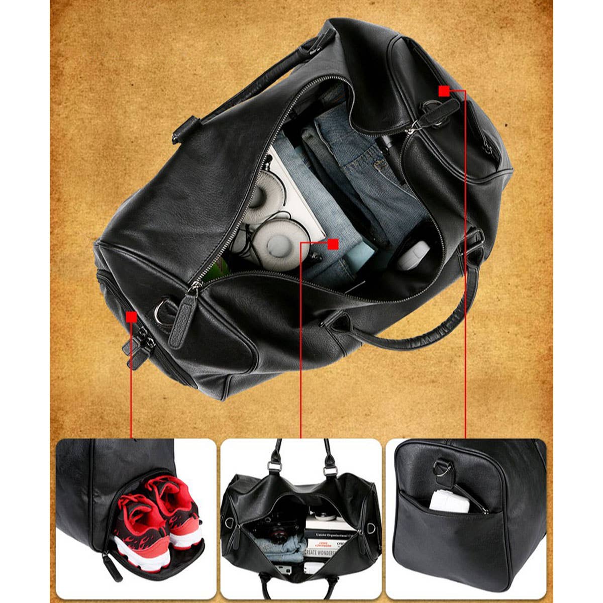 LARGE LEATHER DUFFEL BAG FOR MEN SHOE STORAGE_CWAB5176