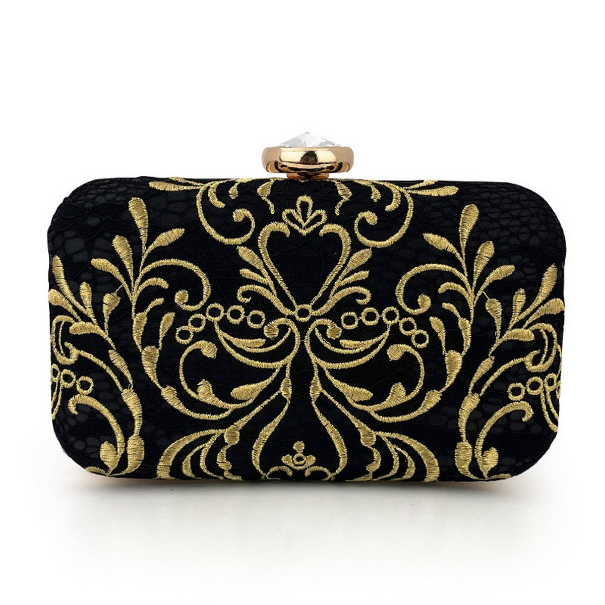 BLACK EMBROIDERED RETRO CLUTCH BAG_CWAB2529