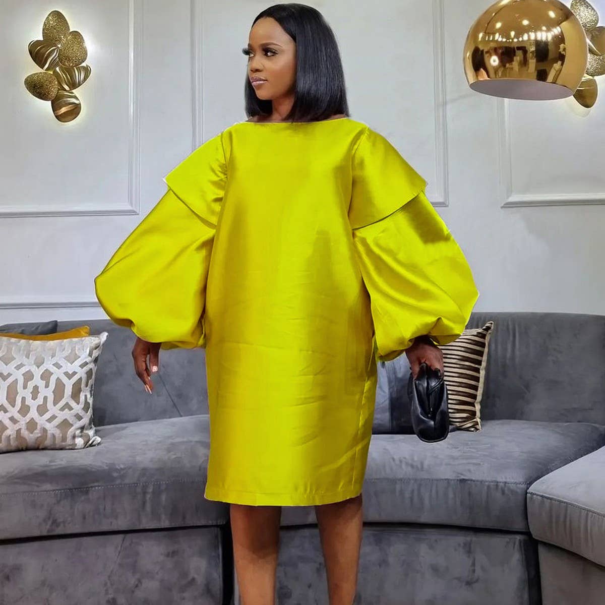 PLUS SIZE FASHION WOMENS LOOSE PUFF SLEEVE DRESS_CWDSD6167