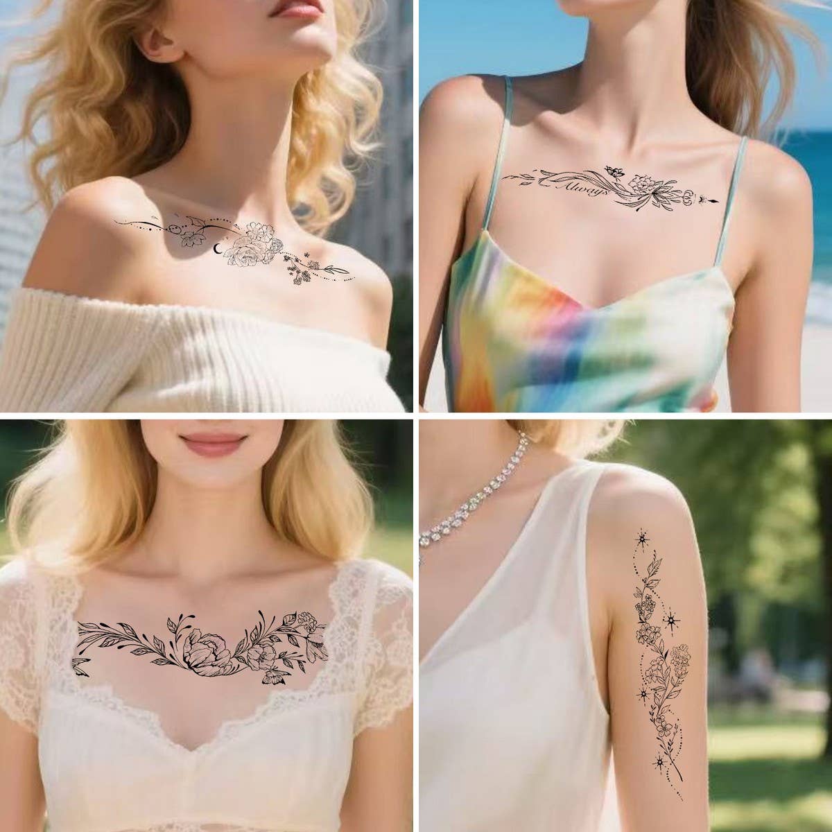 SEXY FLORAL SLEEVE TATTOOS BIKINI CHEST ART_CWMM8241