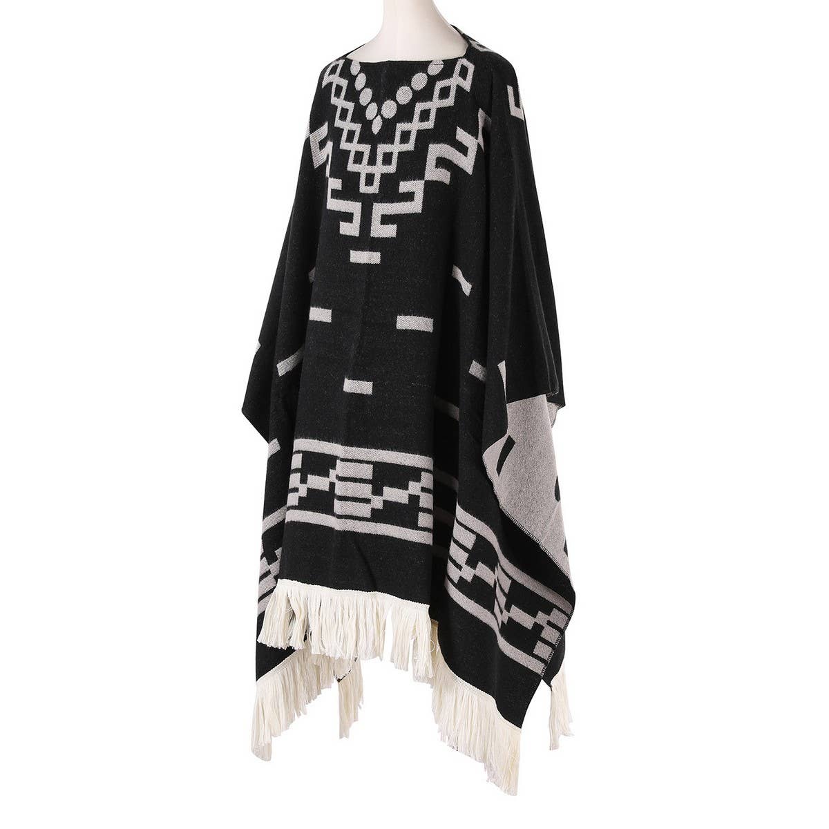 FRINGED PULLOVER CAPE CLOAK WARM KNITTED SHAWL_CWASC2265