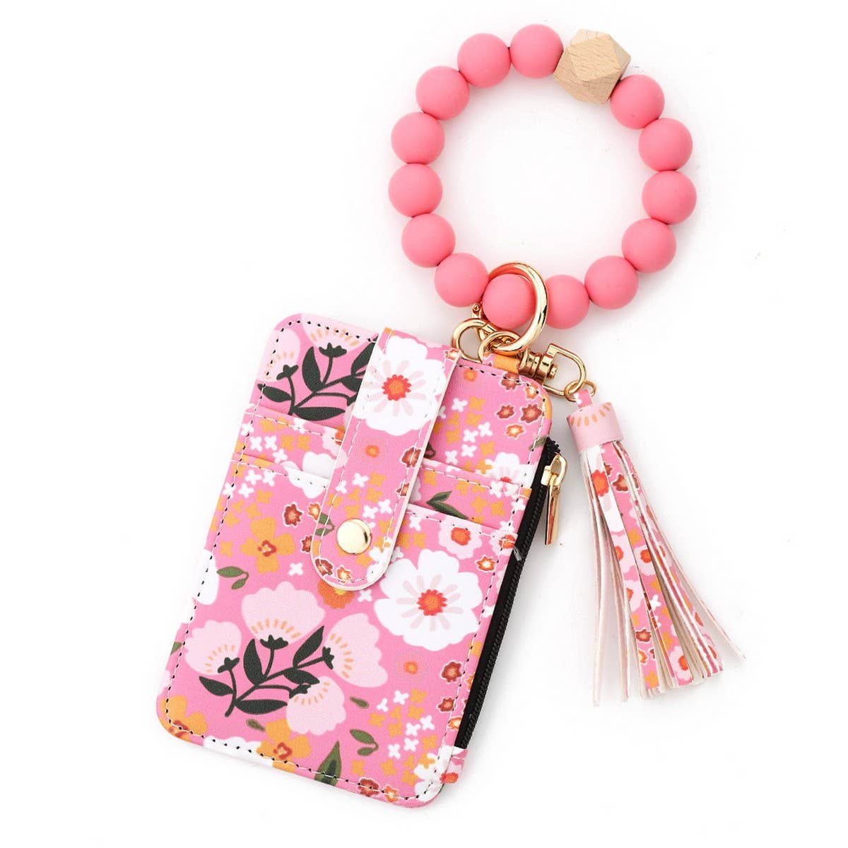 PRINTED LEATHER CARD HOLDER WITH BEADED BRACELET_CWAB4932