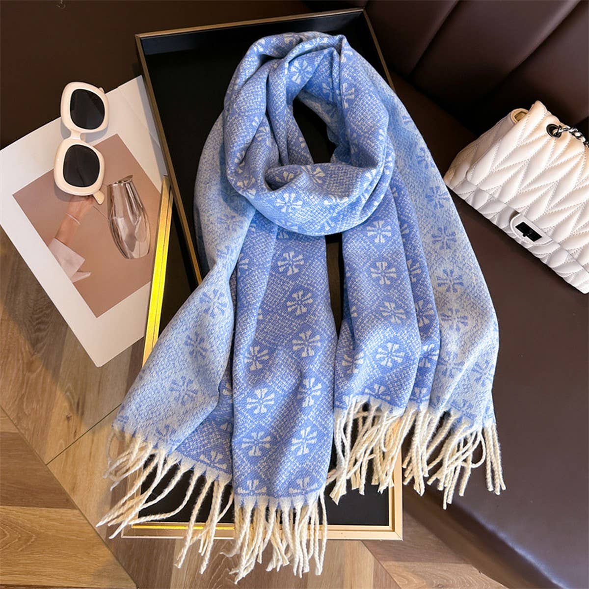 JACQUARD KNIT FRINGE SCARF SHAWL FOR WINTER_CWASC2743