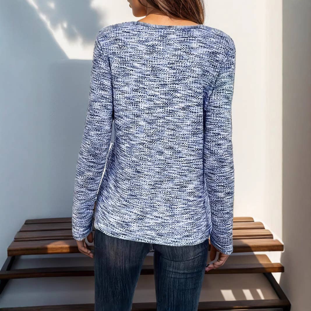 Womens Long Sleeve V-Neck Solid Color T-Shirt