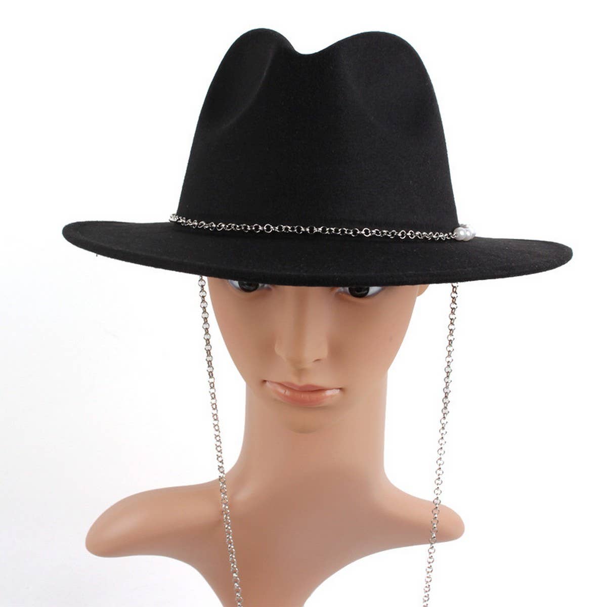 SIMPLE CHAIN PEARL STYLE FASHIONABLE PANAMA HAT_CWAH1892