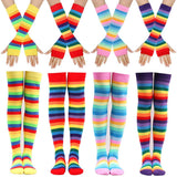 COLORFUL STRIPED KNEE SOCKS AND GLOVES SET_CWMS0309
