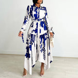 TEMPERAMENT PRINTED IRREGULAR LAPEL DRESS_CWDMD3655