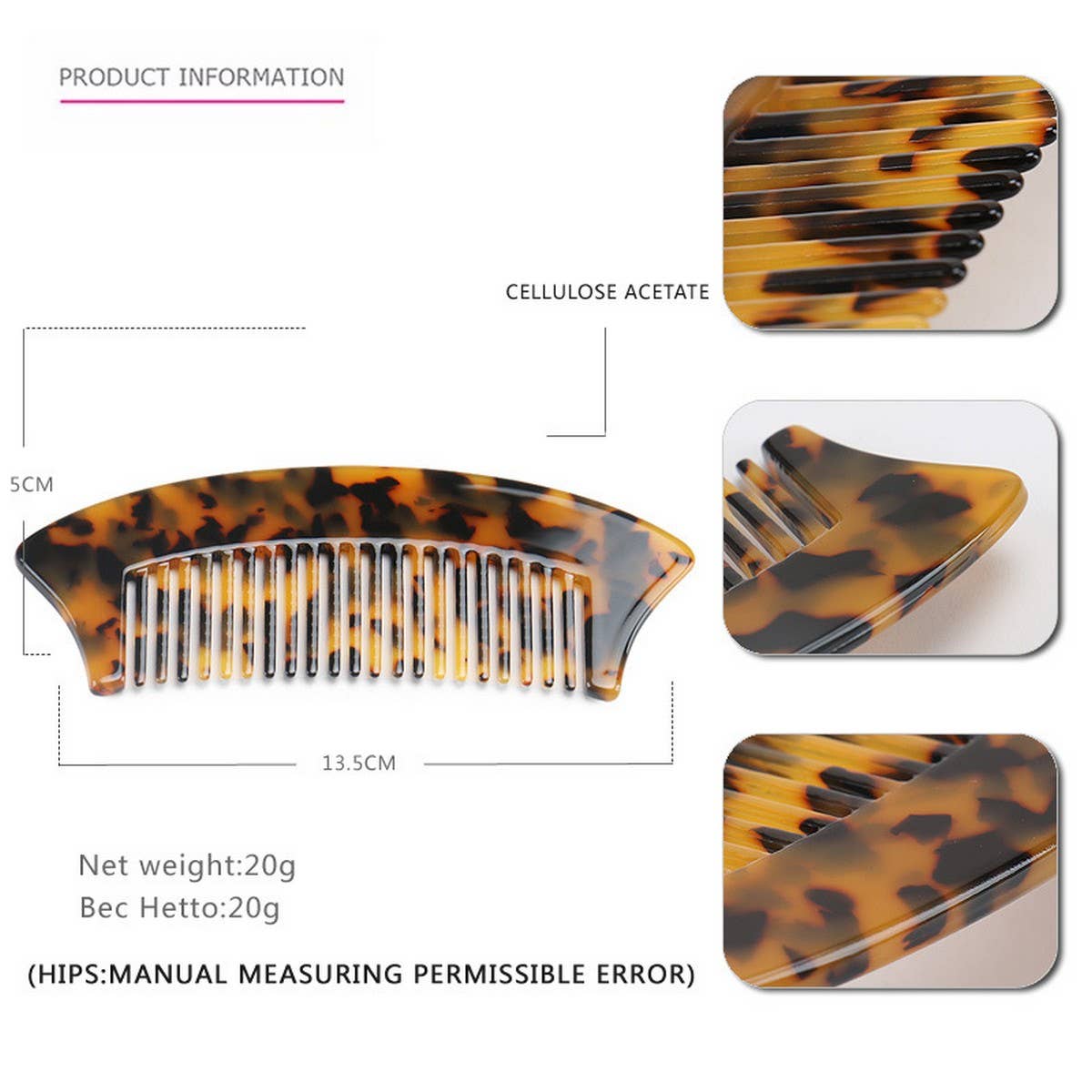 ACETATE SHEET SEMI CIRCULAR 4MM ANTI TANGLE COMB_CWAHA4183